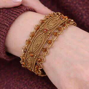 Cuff Bracelet with Amber Colored Beading